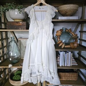 Leon Max Ivory Ruffle Mini Dress M Silk Linen Romantic Cottagecore Boho Prairie